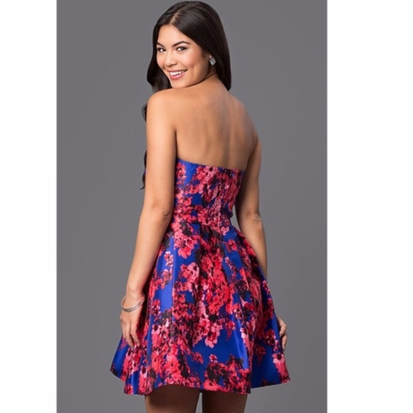B.DARLIN Floral Print Blue Strapless Fit & Flare Dress Size 3/4 NEW - Picture 11 of 11